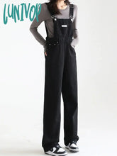 Lunivop Women’s Black Straight Denim Suspenders Overalls Spring Summer Simple Street Style High
